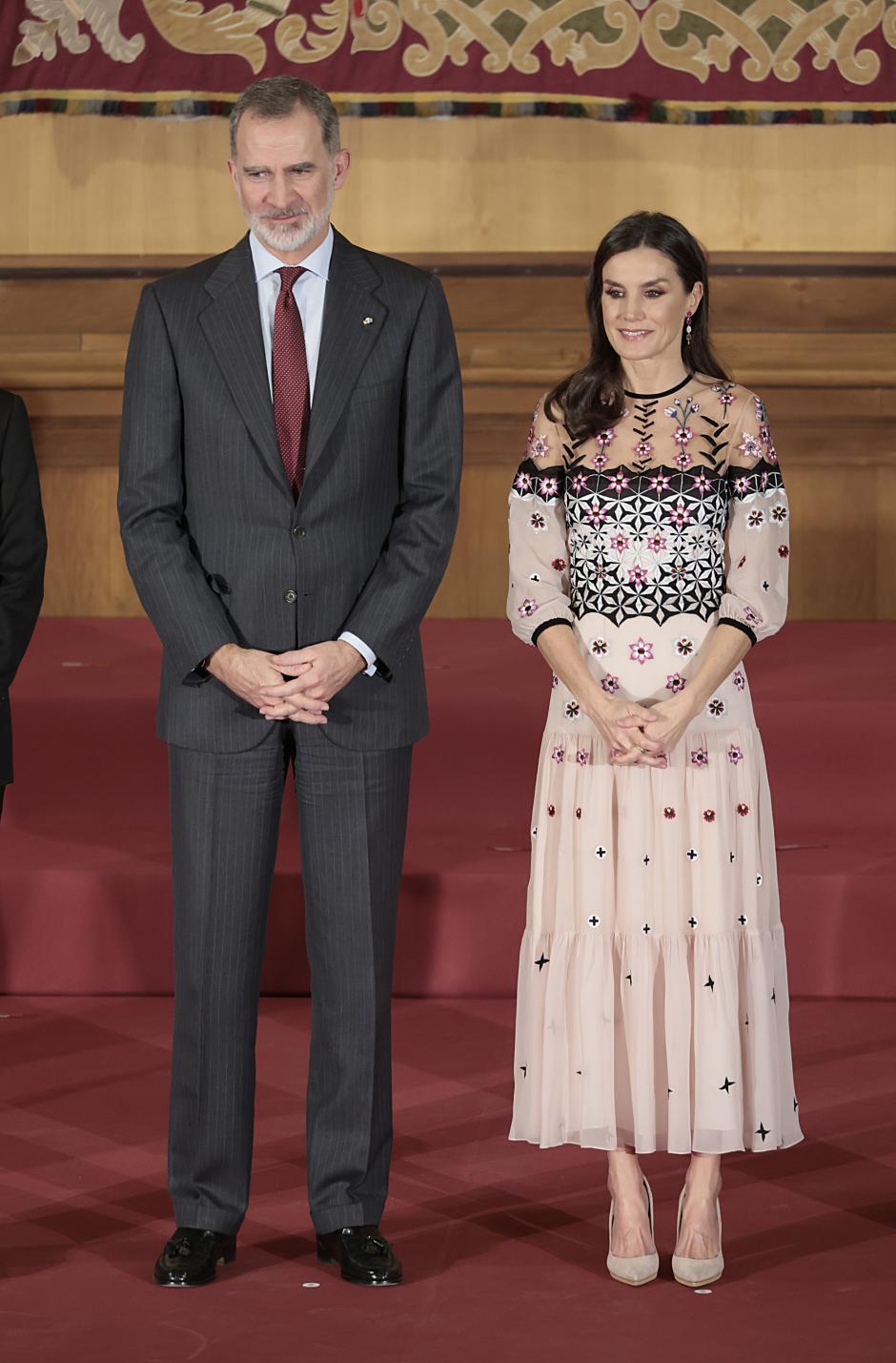 King Felipe VI and Queen Letizia during the  National Culture Awards 2021 in Zaragoza on February 2023