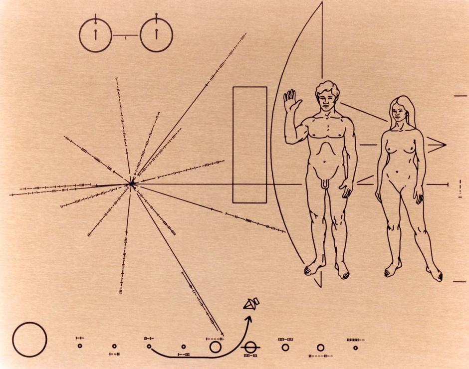 La placa original de la Pioneer 10 fue diseñada por los astrofísicos Carl Sagan y Frank Drake