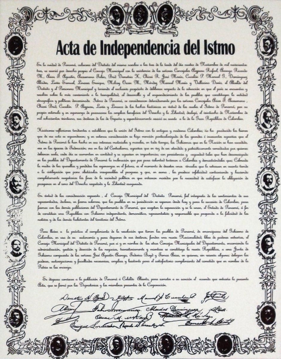 Facsímil del Acta que proclamó la separación de Panamá de Colombia, 1903