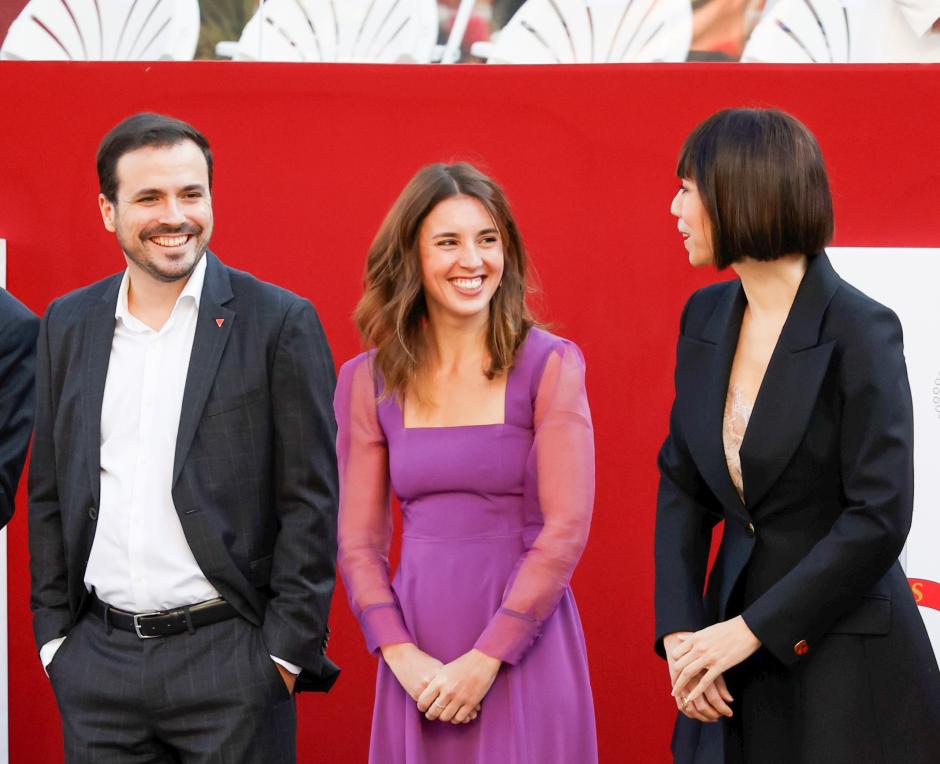 ALberto Garzon and Irene Montero attending a military parade during the known as Dia de la Hispanidad, Spain's National Day, in Madrid, on Wednesday 12, October 2022.