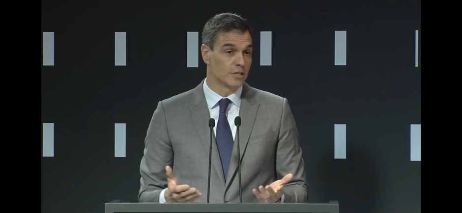 El presidente del Gobierno, Pedro Sánchez, en un momento de su discurso.
