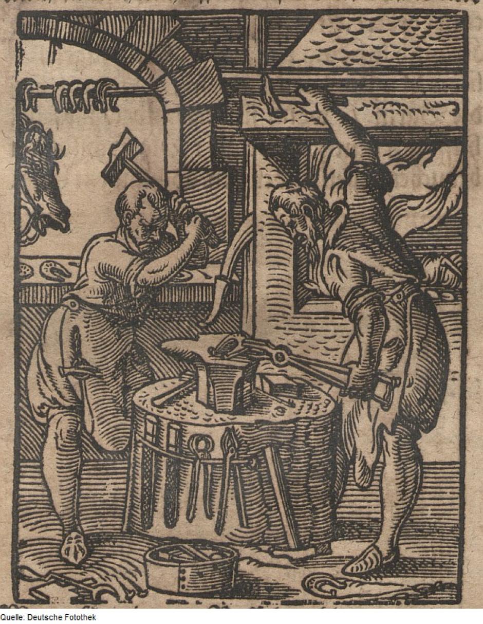 El trabajo de los herreros en un grabado del siglo XVII