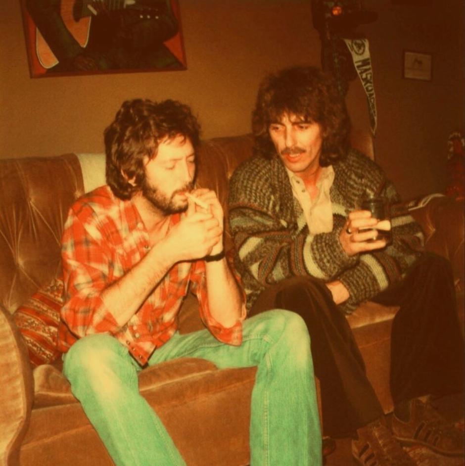 Eric Clapton y George Harrison fotografiados por Pattie Boyd en 1979