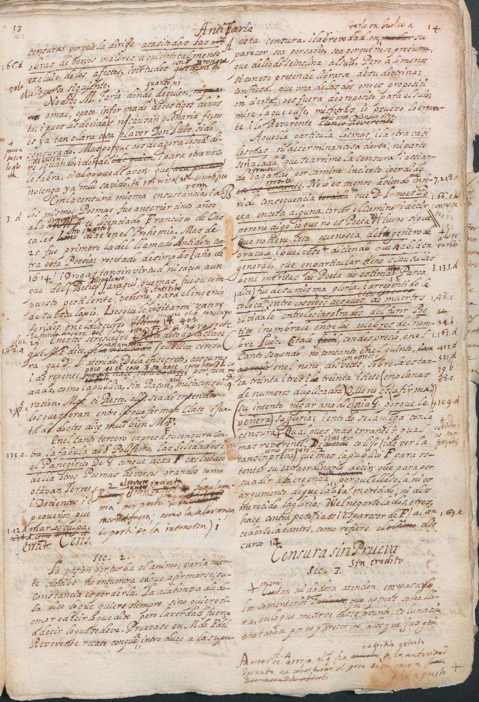 Una de las páginas del manuscrito sobre Góngora
