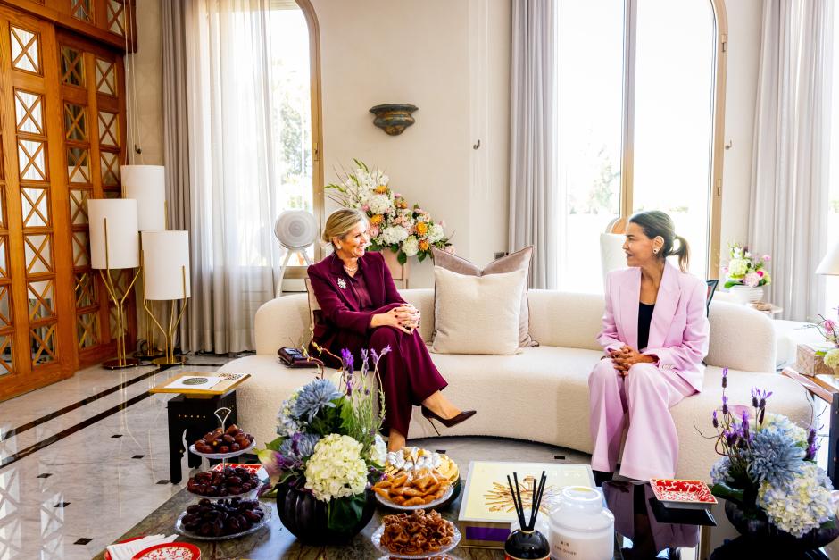 Queen Maxima of the Netherlands and Princess Lalla Meryem of Morocco during a meeting between the Dutch Queen and Moroccan Princess in Rabat,