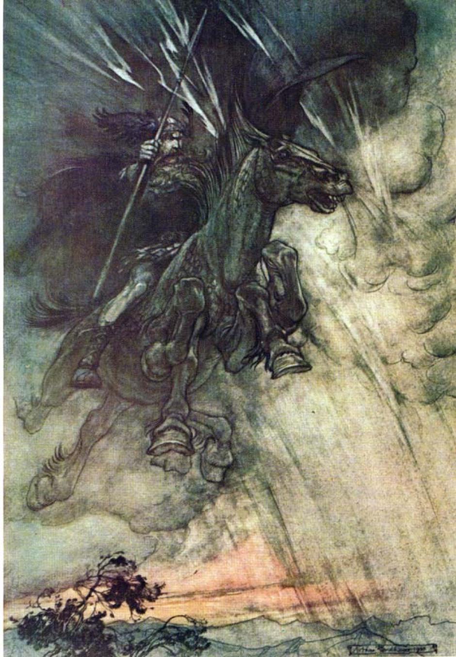 Ilustración de Odín por Arthur Rackham para la ópera Die Walküre de Richard Wagner