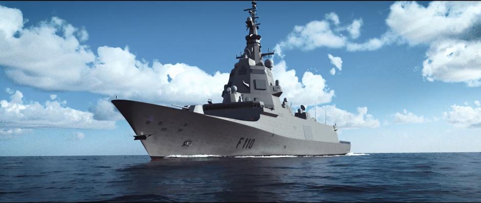 Recreación de la futura fragata F-110 desarrollada por Navantia