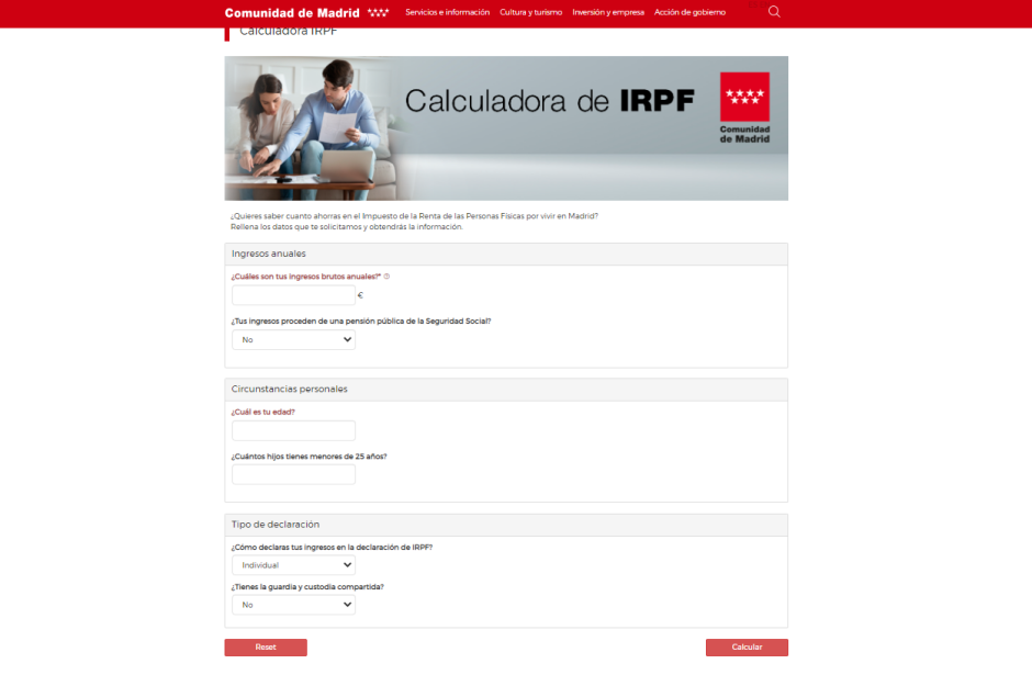 Calculadora de IRPF de la Comunidad de Madrid