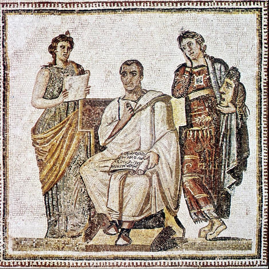 Fresco del poeta romano Virgilio escribiendo La Eneida rodeado de sus musas, en el Museo del Bardo, Túnez