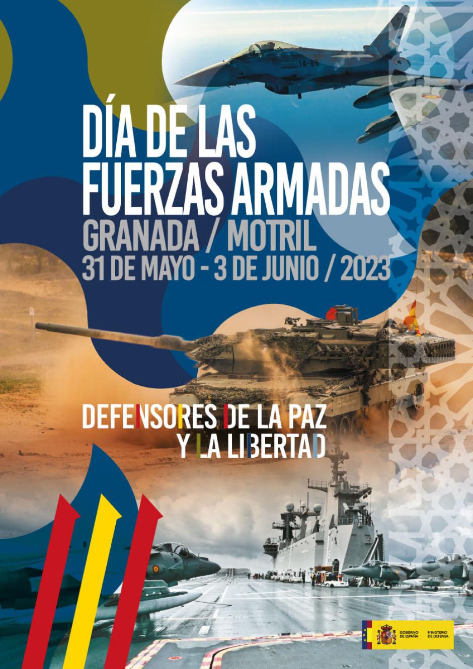 Cartel del Día de las Fuerzas Armadas 2023, que tendrá lugar en Granada y Motril del 31 de mayo al 3 de junio
