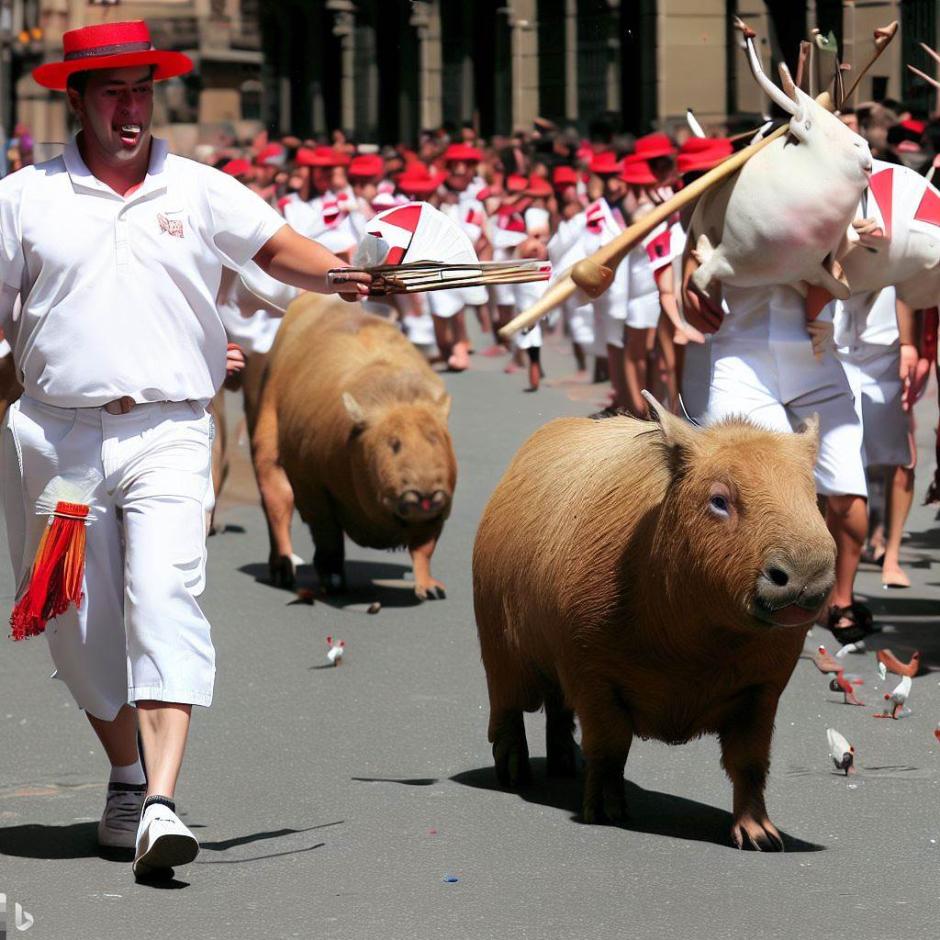 Encierro de los sanfermines con capibaras