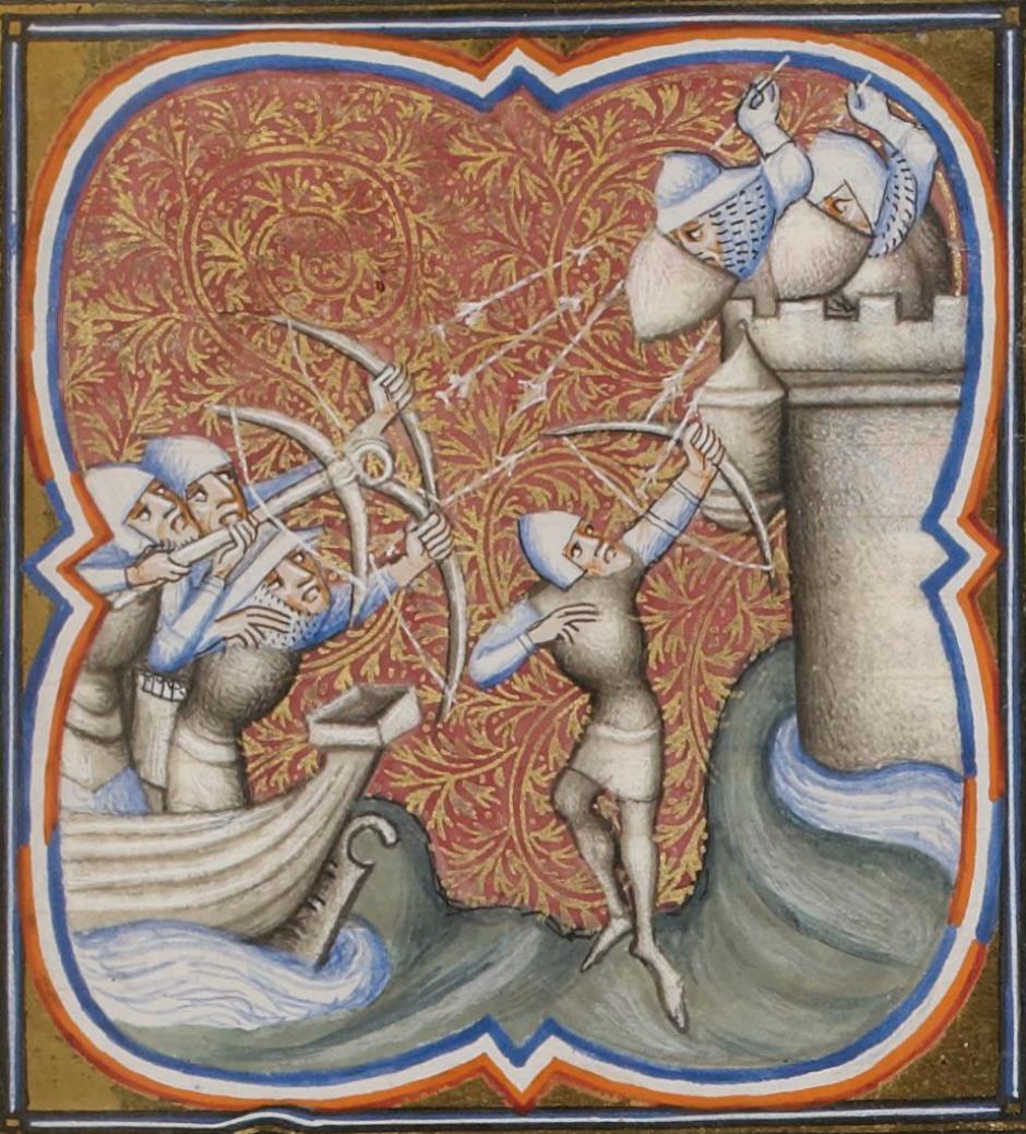 Llegada de las huestes cruzadas ante Damieta el 5 de junio de 1249, en una ilustración medieval