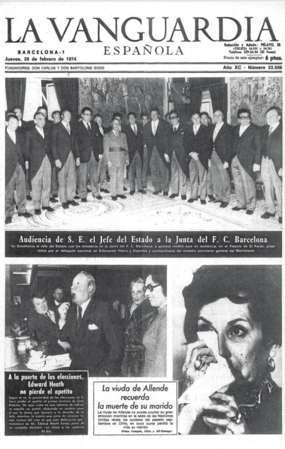 Portada de La Vanguardia del 28 de febrero de 1974