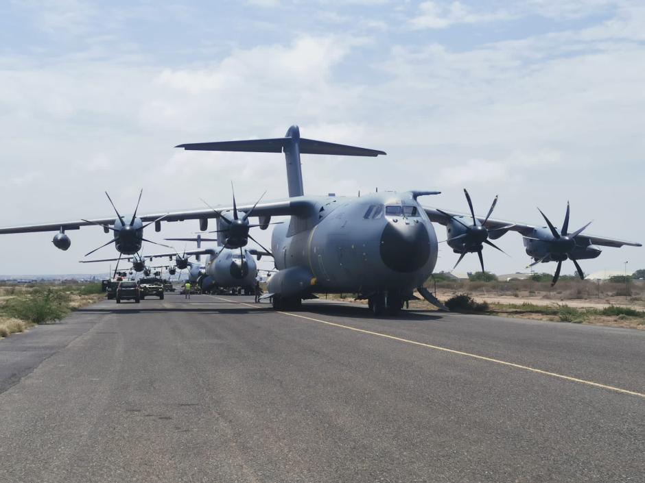Uno de los aviones A-400M que ha participado en la evacuación de la colonia española en Sudán