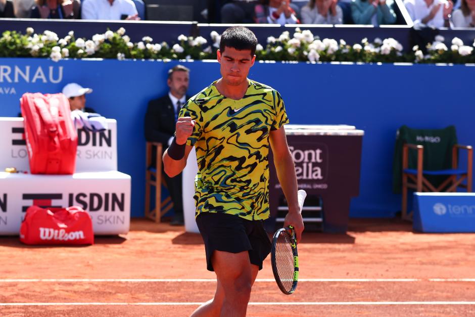 Tennisplayer Carlos Alcaraz during the Final match of Conde Godo on April 22, 2023 in Barcelona, Spain.