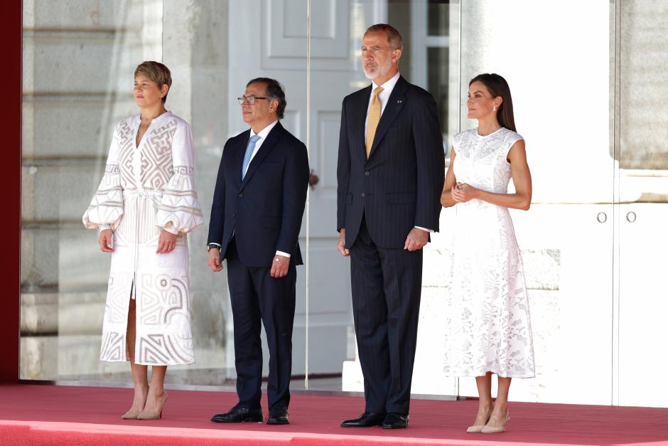 Spanish King Felipe VI and Letizia with Gustavo Francisco Petro during a wellcome ceremony for Colombian President on ocassion his official visit to Spain in Madrid on Wednesday, 3 May 2023.