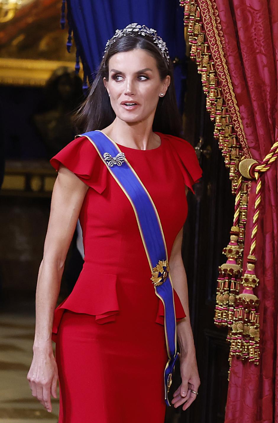 Queen Letiziaduring official dinner ceremony for Colombian President on ocassion his official visit to Spain in Madrid on Wednesday, 3 May 2023.