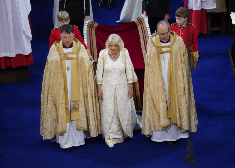 Queen Camilla arrives for her coronation at Westminster Abbey, London. Picture date: Saturday May 6, 2023.