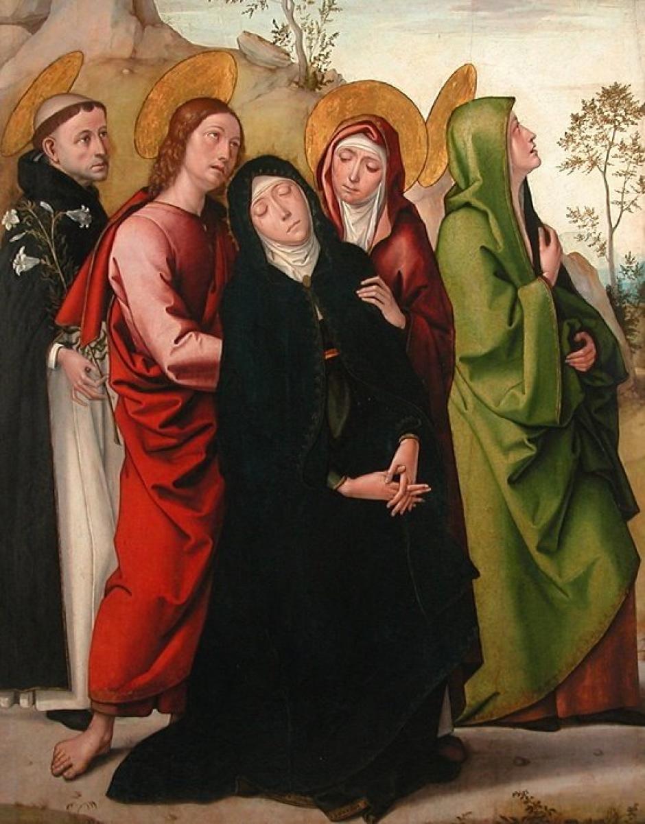 La Virgen, san Juan evangelista y san Domingo de Guzmán. De Juan de Borgoña