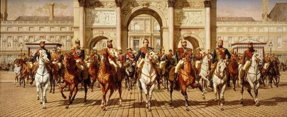 El sultán Abdulaziz, acompañado por el emperador Napoleón III, llega a París en 1867 (arriba)