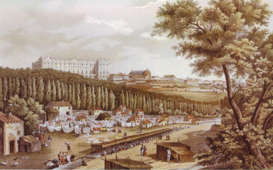 Lavaderos del Manzanares y Palacio Real, hacia 1800