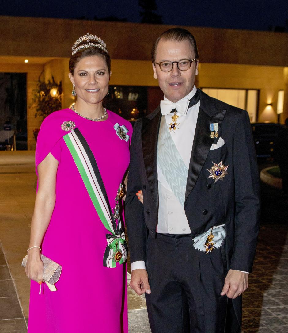 Crown Princess Victoria and Prince Daniel of Sweden and William, Prince of Wales at the Al Husseiniya Palace in Amman, on June 01, 2023, to attend the wedding reception and the Royal banquet Photo: Royal Hashemite Court / Albert Nieboer / Netherlands OUT / Point De Vue OUT *** Local Caption *** .