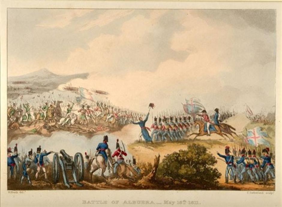 Grabado de J. J. Jenkins, “La batalla de La Albuera el 16 de mayo de 1808 en la guerra de la península”