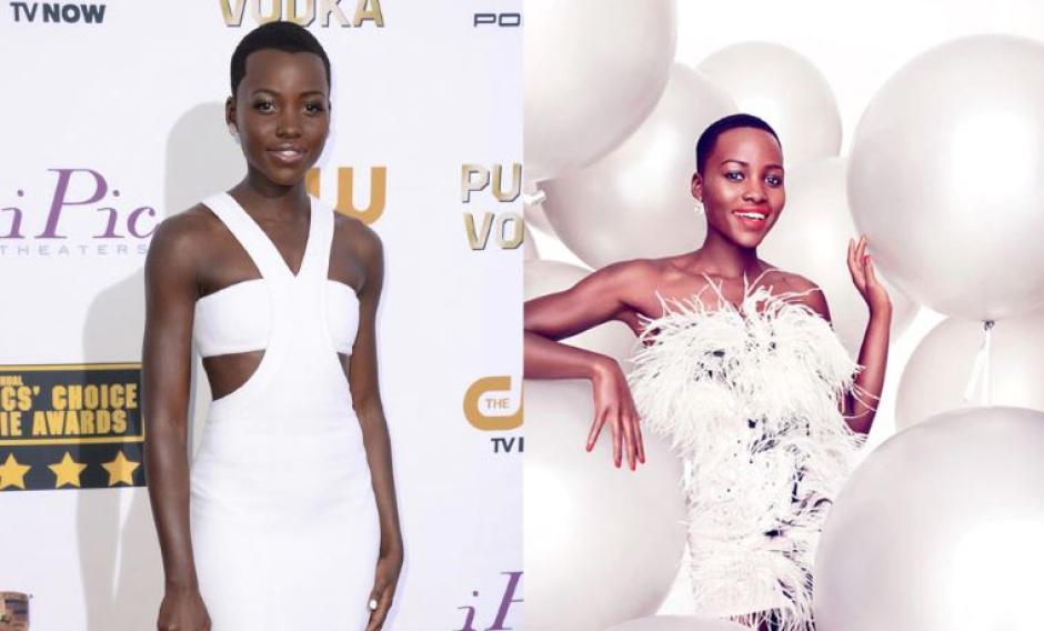 Comparación del color de piel de Lupita Nyong'o en la realidad y en una sesión  de la revista Vanity Fair que Sierra Club pone como ejemplo de "whitewashing"