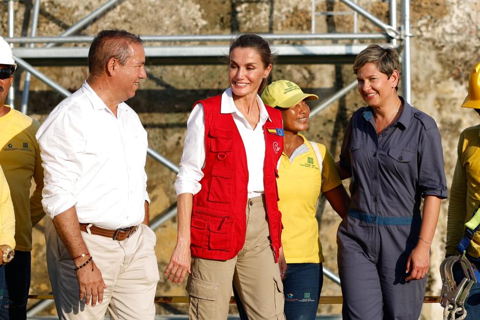 Spanish Queen Letizia and Colombian First Lady Veronica Alcocer during a visit to Escuela Taller de Cartagena de Indias on occasion of her official visit to Colombia in Cartagena on Tuesday, 14 June 2023.