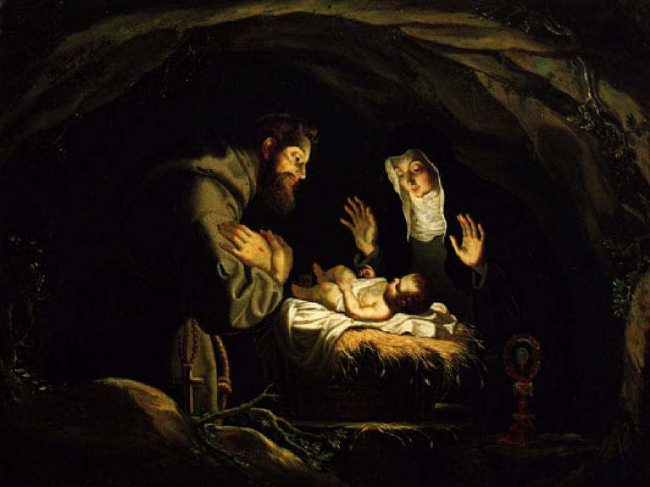 'San Francisco y Santa Clara adorando al Niño Jesús en un pesebre', de Josefa de Óbidos