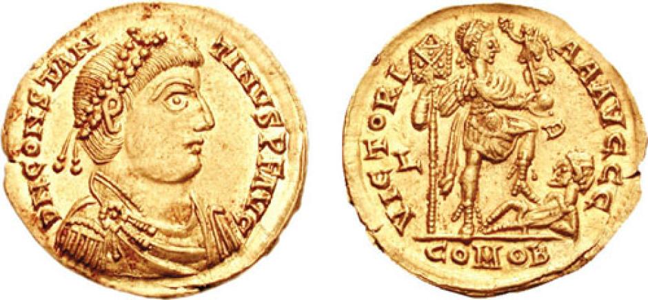 Constantino III representado en una moneda