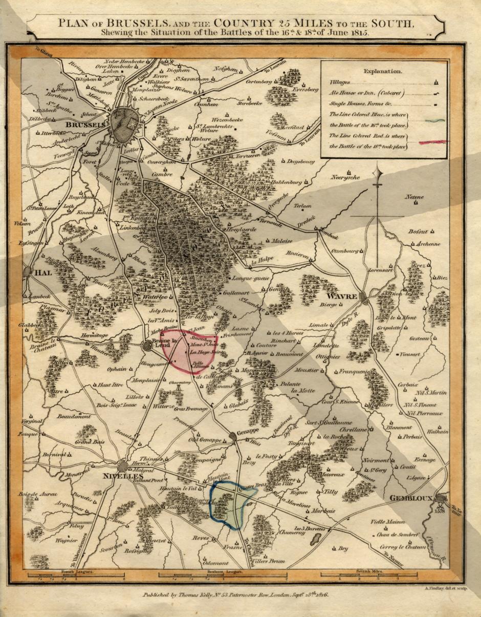 Mapa de la zona de Bélgica en la que tuvo lugar la batalla, marcada en color rojo