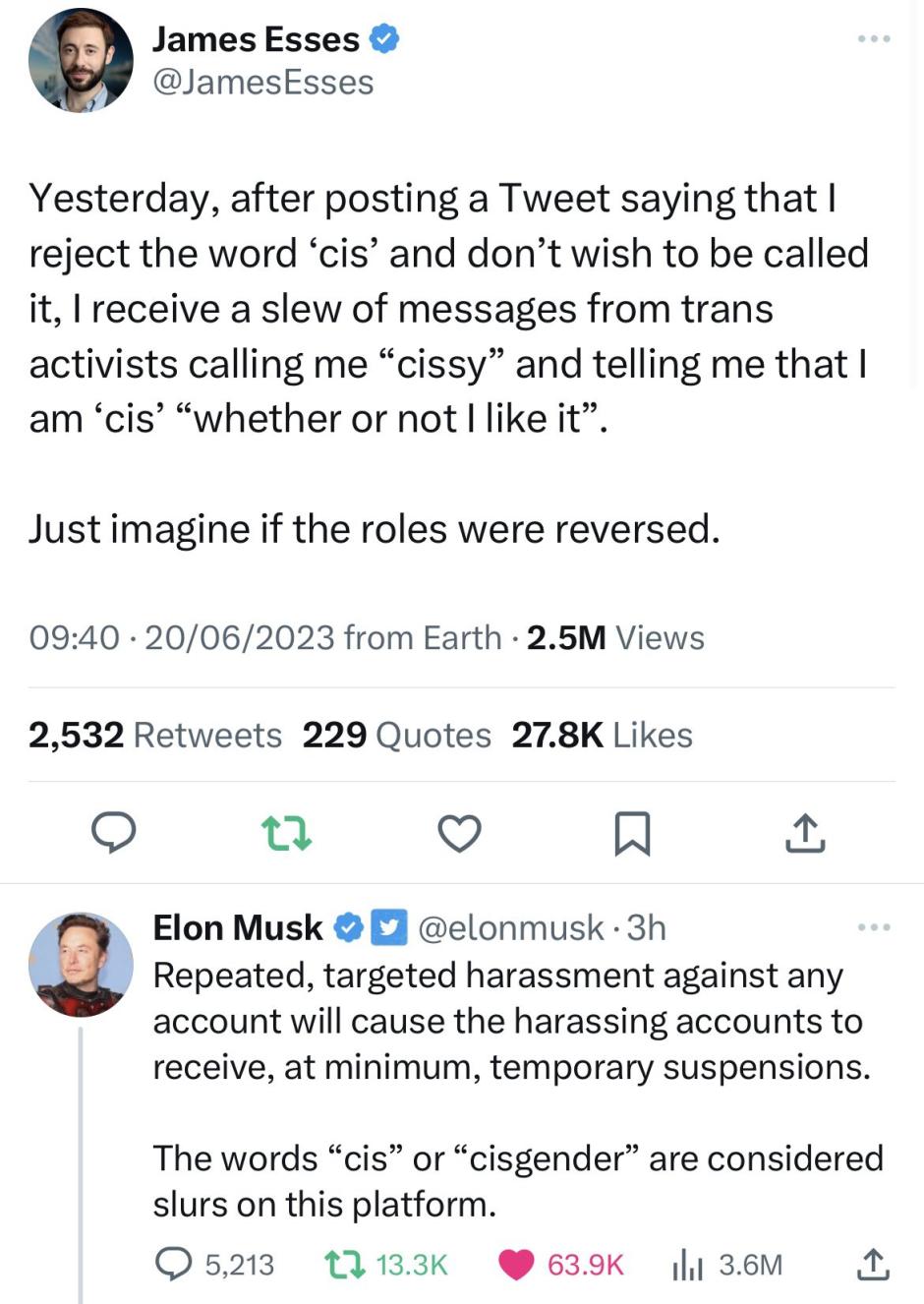 El tuit en el que Elon Musk expresa su opinión sobre el prefijo "cis"