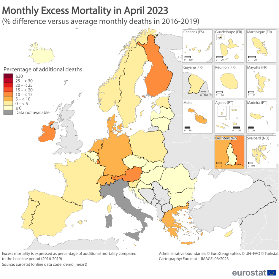 Exceso de mortalidad en la UE en abril de 2023