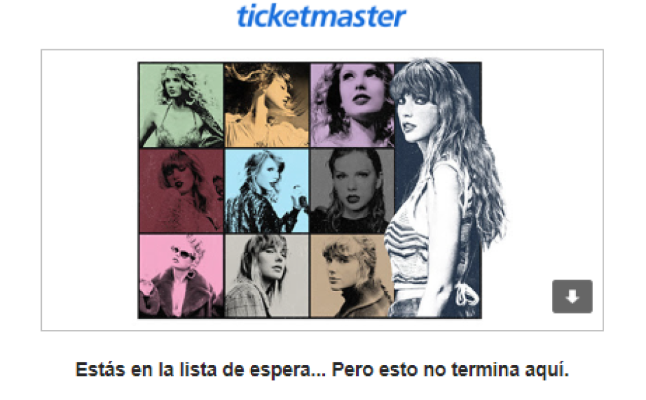 El mail en el que, en lugar del código, se informa de que el usuario está en lista de espera para comprar entradas para el concierto de Taylor Swift