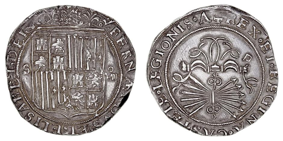 Real de a ocho con el escudo de los Reyes Católicos, acuñado en Sevilla