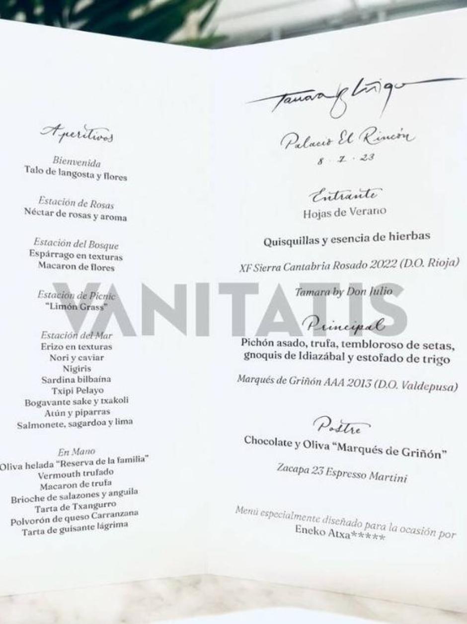 El menú de boda al detalle, compartido por Vanitatis