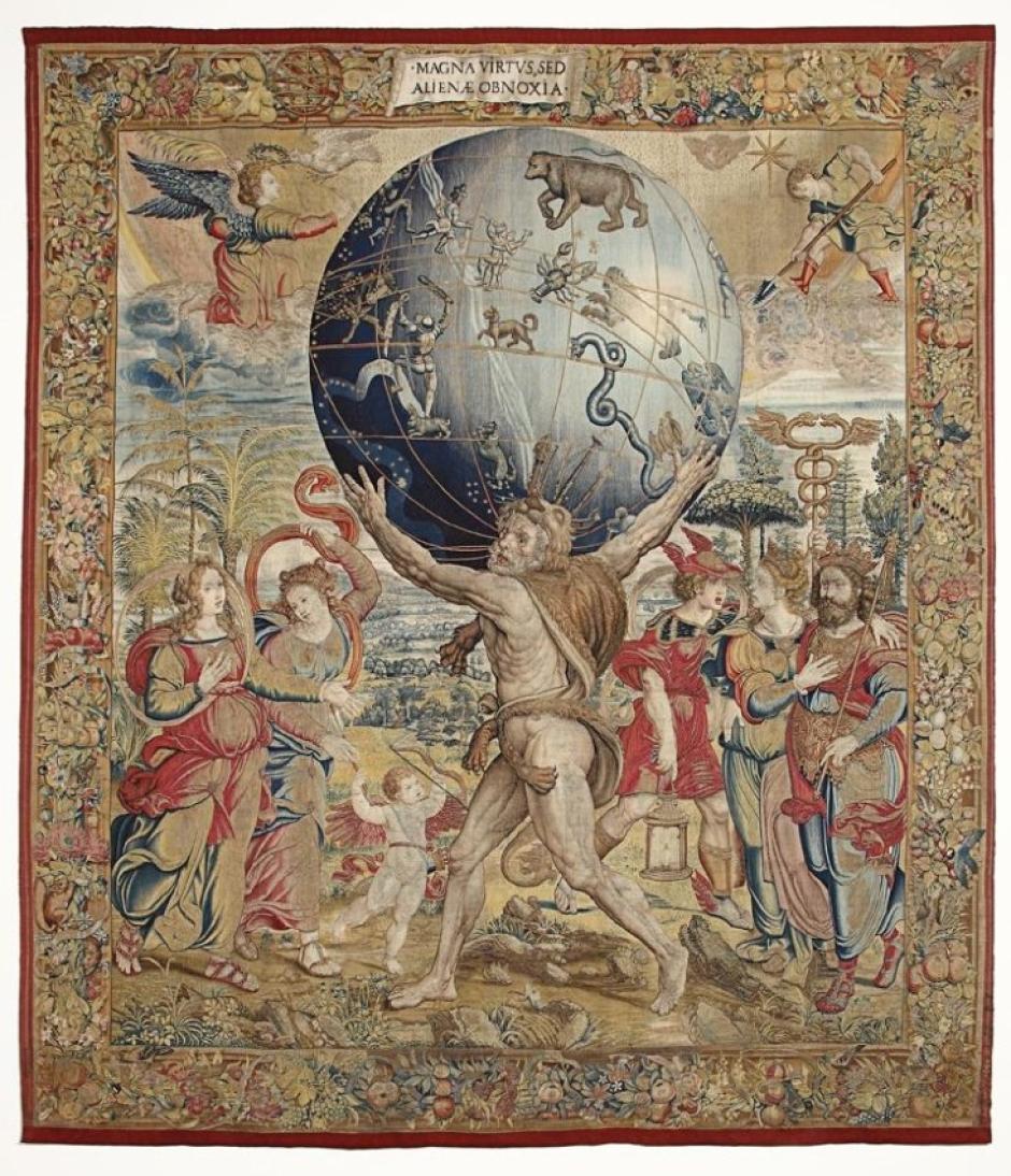 Hércules sosteniendo la bóveda celeste. Manufactura bruselense, según cartón atribuido a Bernard van Orley. 1530-1543