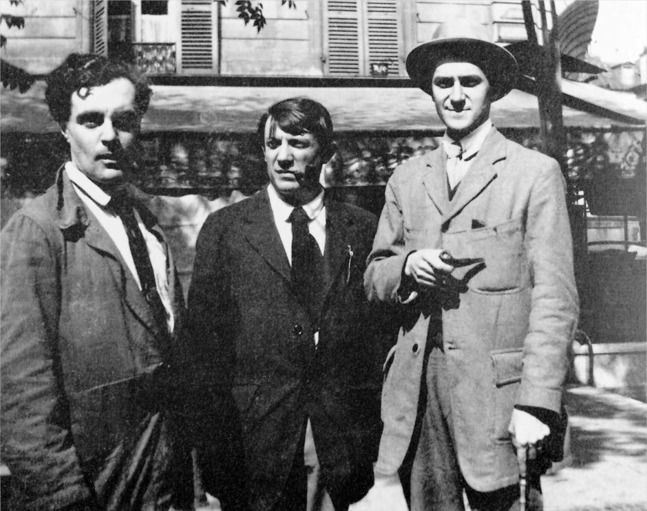 Modigliani, Picasso y André Salmon frente al Café de la Rotonde , París, en 1916