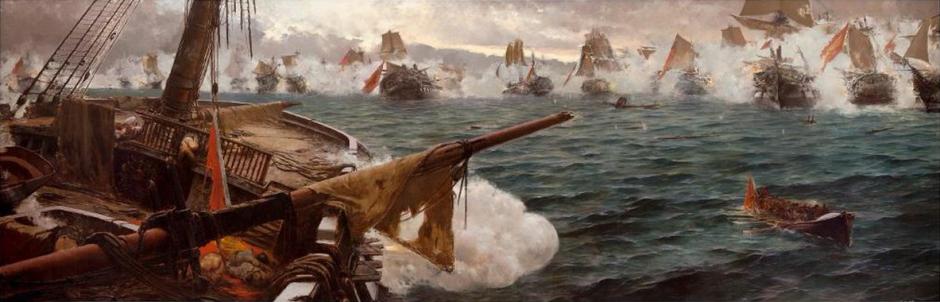 Combate de Trafalgar, óleo sobre lienzo de Justo Ruiz Luna (1889-90)