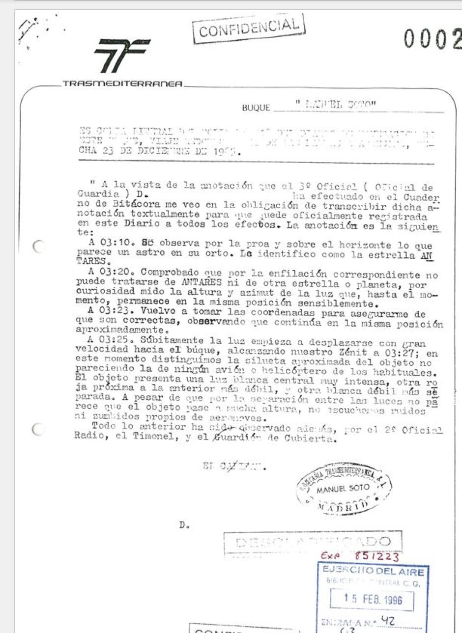 Copia literal del diario de navegación del buque Manuel Soto de la compañía Trasmediterránea, el 23 de diciembre de 1985