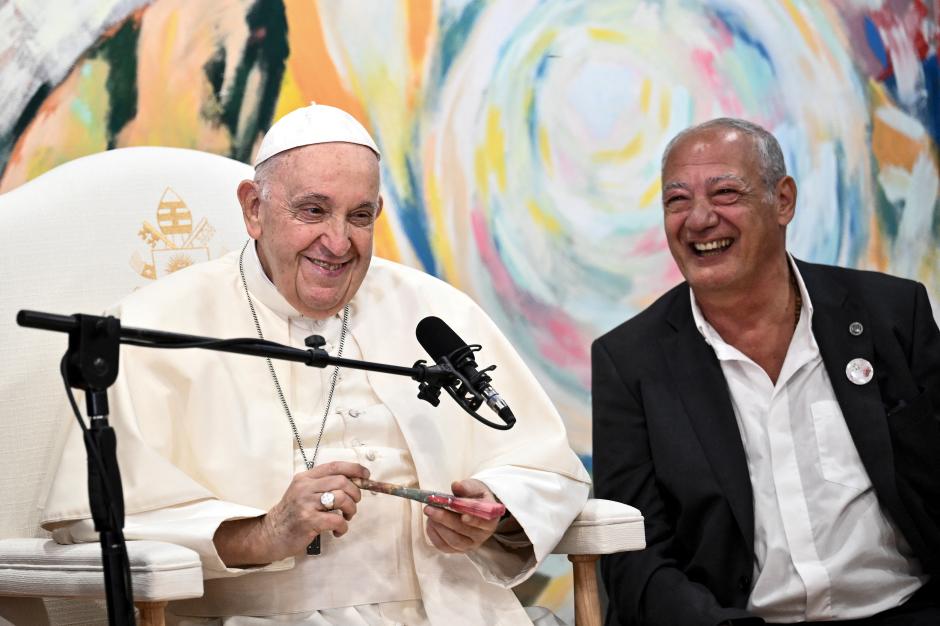 El Papa Francisco, junto a José María del Corral, en el encuentro en Scholas Ocurrentes