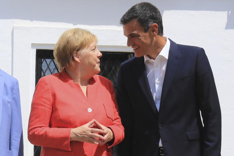 Spanish Prime Minister Pedro Sanchez and German Chancellor Angela Merkel at GuzmanesPalace in Sanlucar de Barrameda on Saturday 11, August 2018