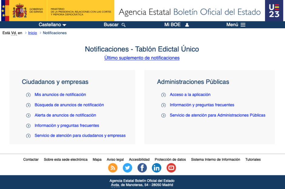 La publicación de la multa en el BOE equivale a su notificación