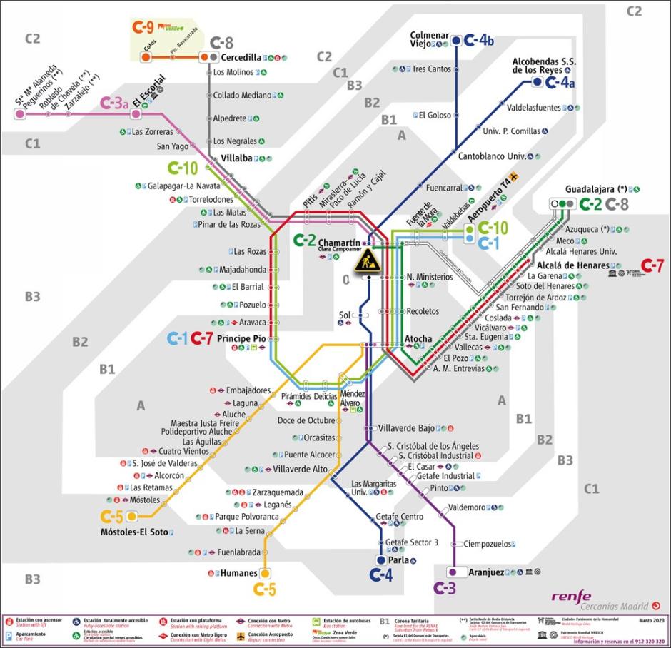 Mapa del Cercanías en Madrid