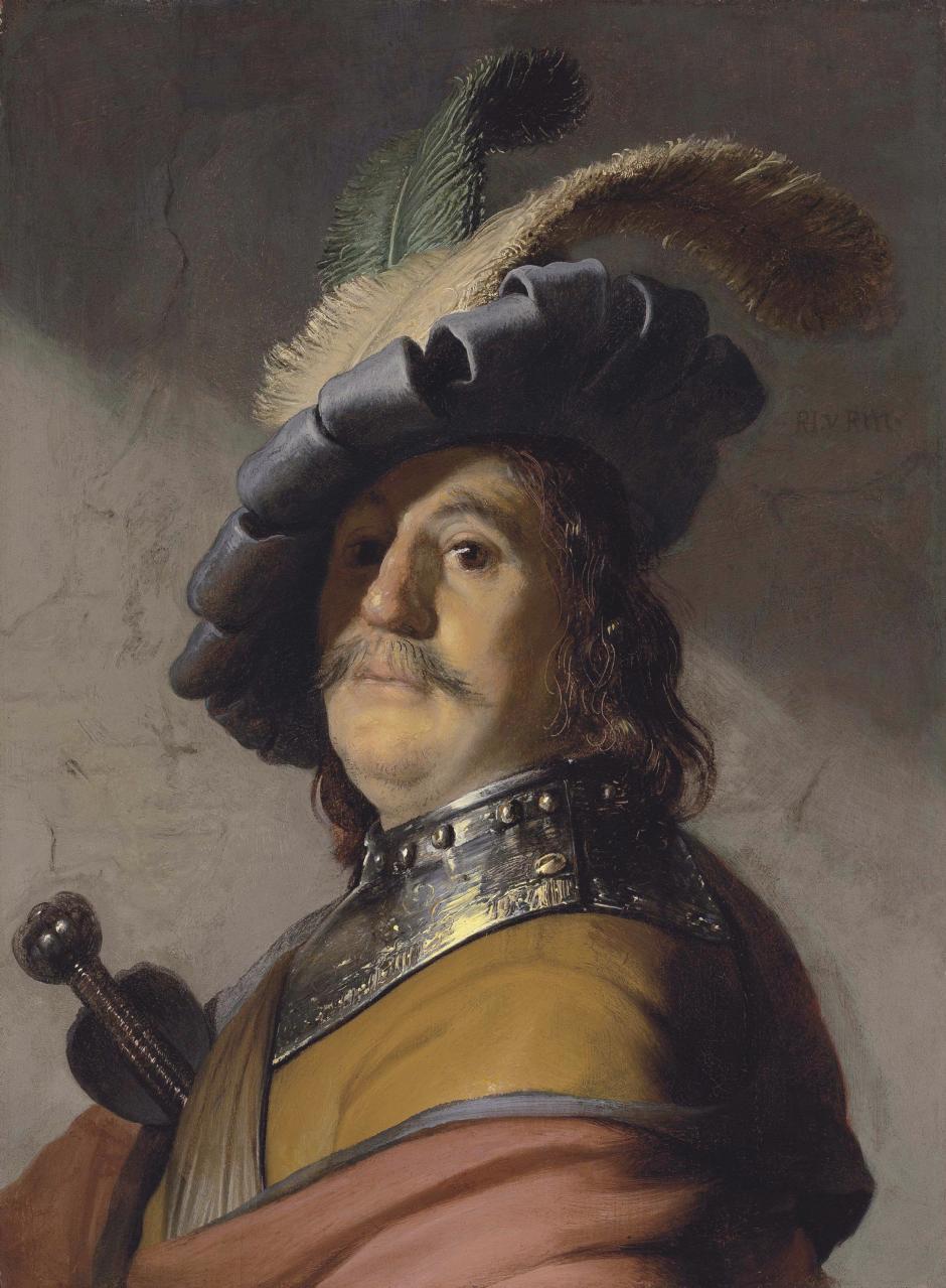 Un hombre con gorguera y gorro, de Rembrandt