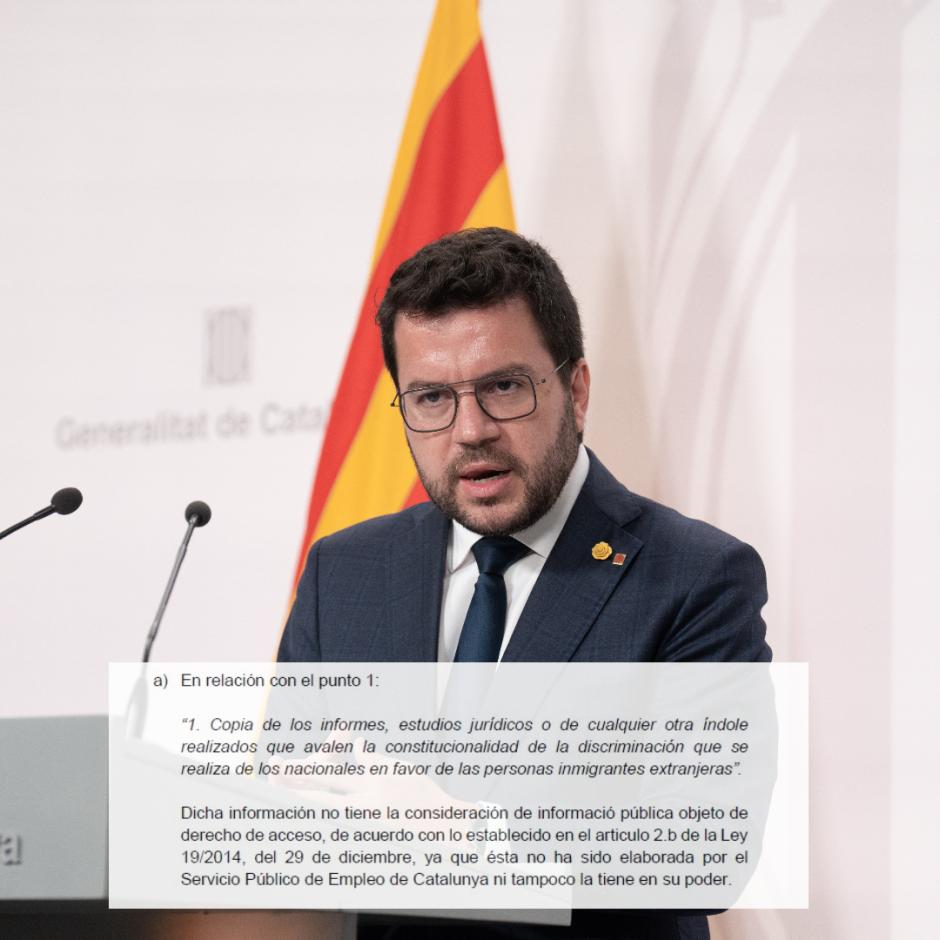 Fragmento donde el Gobierno admite que la información no ha sido elaborada por el Servicio de Empleo catalán ni la tiene en su poder