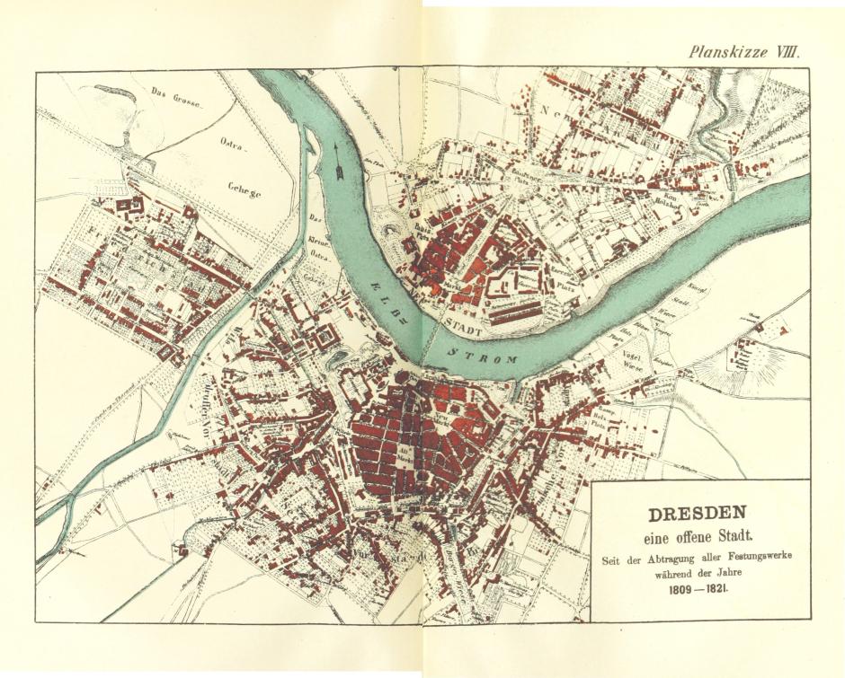 Mapa de Dresde de principios del siglo XIX