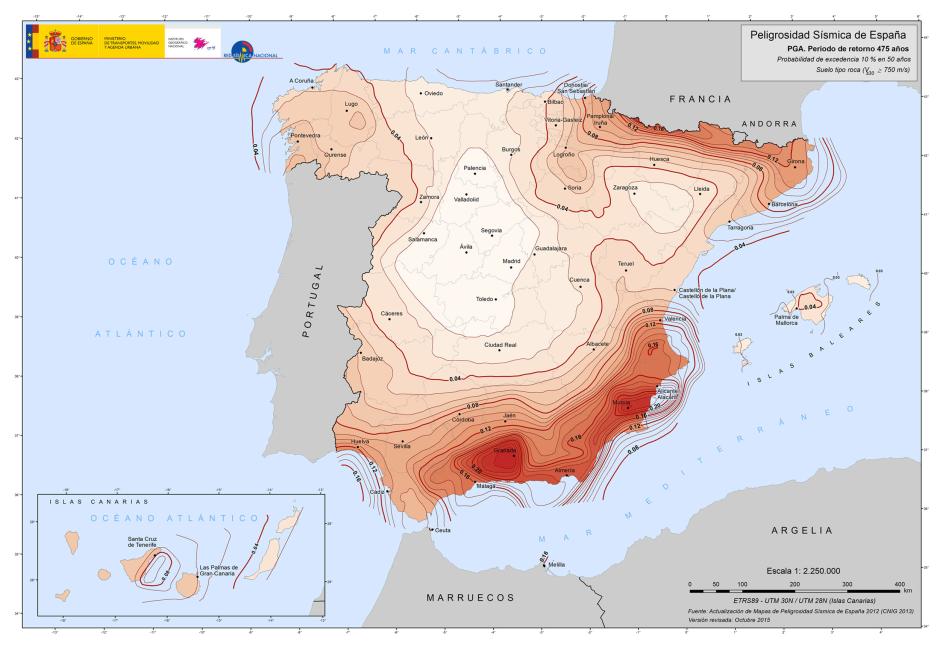 Mapa de peligrosidad sísmica en España