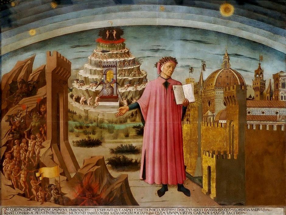 Dante y la Divina comedia pintura de Domenico di Michelino situada en la Catedral de Santa María del Fiore 1465